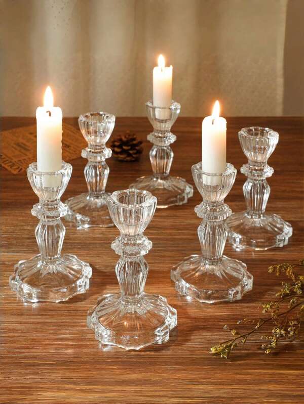4pcs Clear Crystal Glass Candle Holders, Candle Holder Set, Striped Crystal Cone Decorative Candle Holders, Suitable For Restaurant Table, Wedding, Party, Tabletop Decoration, Home Decoration And Centerpiece