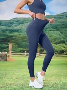 Casual Everyday Fitness Yoga Leggings, Pilates & Outdoor Tights - Navy Blue - View 11