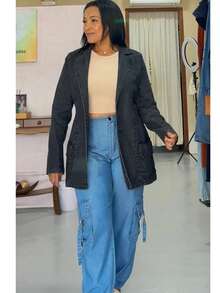 Women's Denim Blazer - Casual Style With A Sophisticated Touch, With Buttons And Pockets. - màu đen - Xem 1