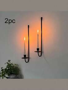 2pcs Modern Simple Style Wall Mounted Candle Holders, Wall Decor - Black - View 1
