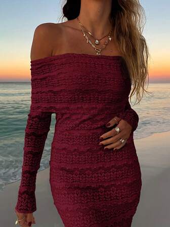 Off Shoulder Long Sleeve Bodycon Sexy Elegant Mini Dress