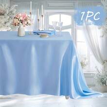 1 Piece Light Blue Polyester Rectangular Tablecloth - Smooth Fabric, Suitable For Gatherings, Holiday Dinners, Weddings And Banquets, Party Tablecloths | Elegant Dining Table Decor | Glossy Finish