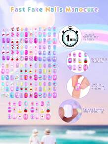 (168pcs And 24pcs) Kids Press-On Nails For Girls, Naio Kids False Nails, Pre-Glued Sticker Nails, Full Coverage Short Acrylic Nails Set For Girls Nail Art Decoration