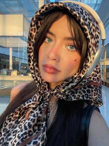 1 pieza Pañuelo de mujer con estampado clásico de leopardo, suave y cómodo, amigable con la piel, pañuelo para el cuello casual para protección solar, ideal para estilizar, 90*90cm