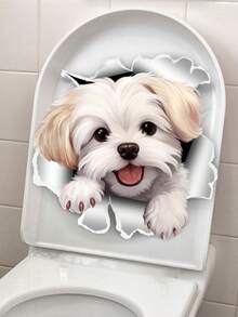 1 pieza Pegatina 3D linda de perro para el baño - Arte de pared autoadhesivo, diseño animal agrietado creativo - Multicolor - Ver 5