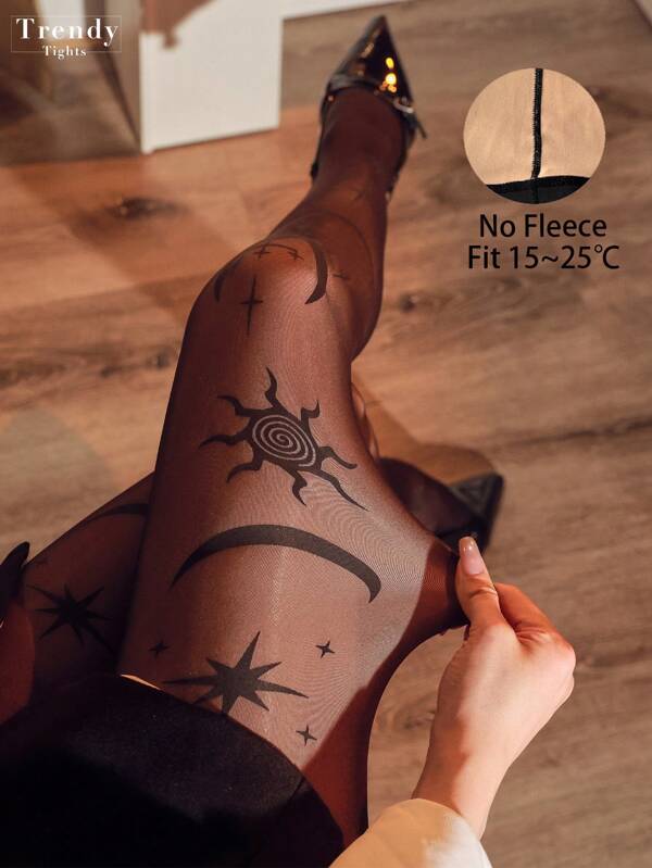 1 Stück 300g/80g dicke & flauschige Strumpfhosen für Frauen, undurchsichtige Leggings mit Sternenmuster, bequem & dehnbar, geeignet für Halloween, geeignete Temperatur -5~25°C