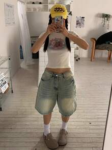 Women's Loose Fashion Straight Mid-Calf Shorts - Blue - View 4