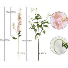 White Flowers Artificial Delphinium 9PCS With Clematis Greenery For Wedding & Home Decor