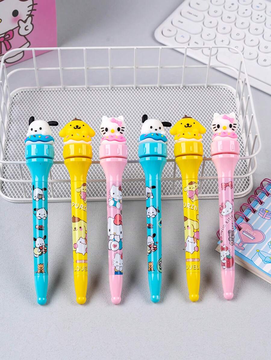 Sanrio 3 Stücke/1 Stück [offiziell lizenziert von Sanrio] Kugelschreiber mit 360° Drehung, Cartoon-Motive: Hello Kitty, Pompompurin, Badtz-Maru, Stressabbau Schreibstifte für Studenten, Schulmaterial, Schulanfang
