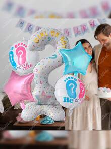 GRUPO CARNAVALLIA Balloons Reveal Gender Question Mark "?" Kit Of 5 Metallic Star Balloons Round Balloons He Or She? Boy Or Girl Party Baby Shower Girl Boy