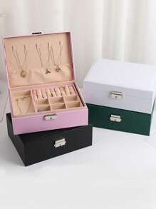Large Capacity Jewelry Storage Box, Double Layer Lockable Necklace Earring Organizer Box, Big Space Ring Earring Jewelry Box, Double Layer Jewelry Box, Leather Portable Jewelry Box With Removable Tray, Fabric Lining, Key Lock Closure - Desktop Storage, Travel Jewelry Box, Jewelry Organizer For Necklaces, Rings, Watches, Bracelets, Best Gift For Family, Friends, Students, Teachers, Goddess, Holiday Gifts