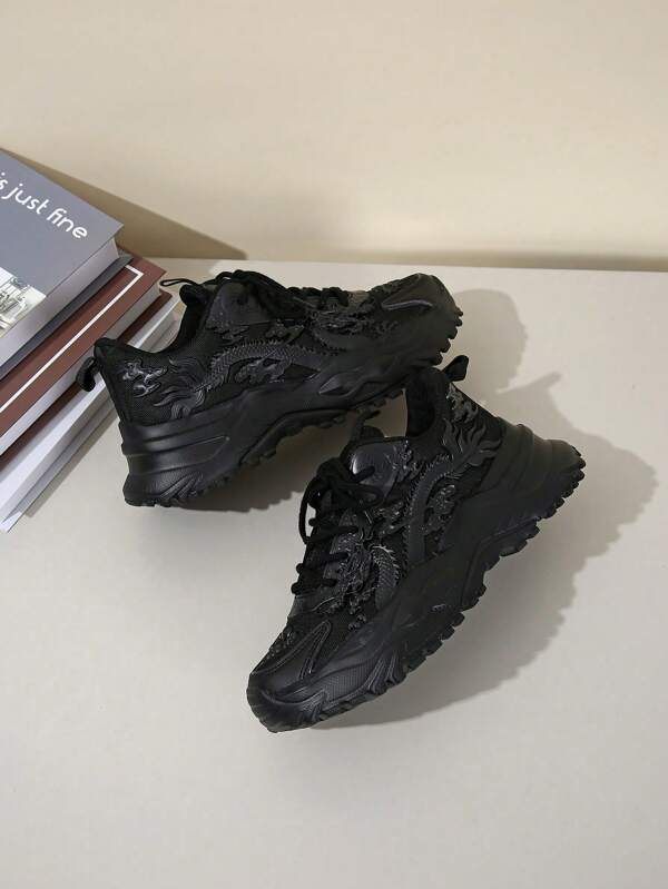 Herren lässige Sneaker mit antiken chinesischen Elementen, Drachen-Design, orientalische Kultur, modisch atmungsaktiv vielseitige Herrenschuhe, Plateauschuhe, Schnürschuhe mit runder Zehenkappe, Urlaubsgeschenk, Lässige Schuhe, Sportschuhe