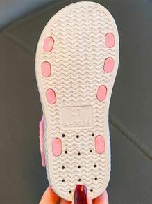 1 Pair Girls Summer Flower Decorated Slip-On Slides, Convenient Hook & Loop Closure, Wear Indoors Or Outdoors