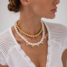 1 pièce Collier pendentif avec coquillage, étoile de mer et conque, chaîne de clavicule en perles fausses CCB minimaliste pour femmes
