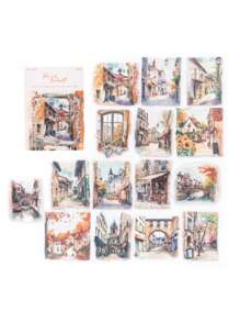 MOCARD 15pcs/Pack Watercolor Landscape Stickers, Creative Aesthetic Decorative Stickers, DIY Scrapbooking Craft Materials, Holiday Gifts, Personalized Planner School Supplies, School Supplies,Back To School