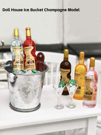 1:12 Dollhouse Cocktail Ice Bucket Model, Elegant Bottle, Cocktail Bottle, Realistic Lemon Slices/Ice Cubes, Dollhouse Furniture Tabletop Decor, DIY Toy House Decoration, Photography Props, Miniature Landscape Decor! Suitable As Party Gifts!