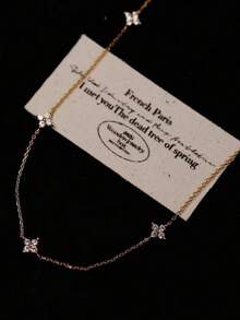 1 chiếc dây chuyền xương đòn bằng thép không gỉ sang trọng thanh lịch bằng vàng 14k dành cho nữ, vòng cổ kim cương zirconia hình hoa bốn lá, chống thấm nước và chống phai màu, thích hợp để đeo hàng ngày, dự tiệc, ngày lễ, làm quà tặng cho bạn bè, gia đình - Vòng cổ mới 3 - Xem 7