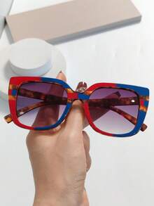 一副新款猫眼方形女式眼镜，撞色设计，适合海滩、派对等场合，夏季海滩度假、户外活动、旅行佩戴。 - 彩色 - 查看 3