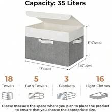 Cajas de almacenamiento de tela, caja para recuerdos, grandes contenedores de almacenamiento con tapas, organizadores de armario, cestas de almacenamiento para estanterías - Blanco/gris - Ver 3