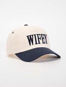 1 件可调节刺绣“WIFEY”拼色棒球帽，休闲防晒帽，适合春秋季旅行海滩，Y2K 风格年轻男士 - 棒球帽 - 查看 4