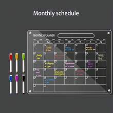 Pizarra blanca de borrado en seco magnética de acrílico transparente, apta para refrigeradores, planificador mensual para adultos, viene con marcador fluorescente, organizador de planificación de pared y menú