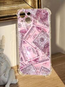 粉色钞票图案透明软手机壳，防滑，适用于11/12/13/14/15/16 Pro Max，防水防震防刮。 - 彩色 - 查看 2