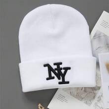 1/2/3pcs Letter Embroidered Fashionable Premium Windproof Knit Beanie Hat With For Men And Women Hip Hop Elastic Cap Fall Outfit - Multicolor - View 12