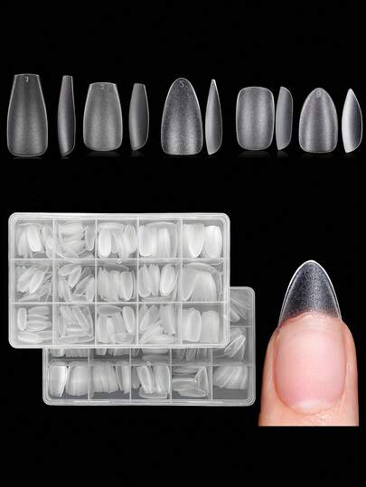 330pcs Transparent Almond/Coffin Shaped Nail Stickers - Medium/Short Length, Matte Finish, Solid Color Soft Gel Acrylic False Nails, Full Coverage Nail Extension Set - 15 Size Options