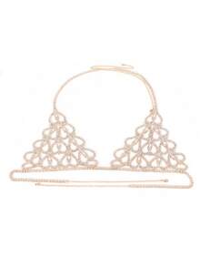 1 chiếc dây chuyền body trái tim rỗng bằng đá Rhian mạ vàng + Phụ kiện đồ lót/áo ngực Bikini - Vàng - Xem 4