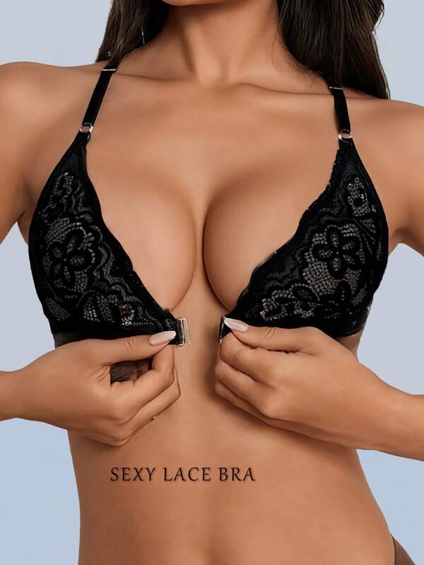 Bra For Women Push Up Bras Invisible Bra Lace Sexy Top Solid Color Casual Bras Size Adjustable Strap Bra Soft Front Buckle Ultra Thin Underwear ﻿ ﻿
