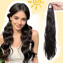 20-Inch Wavy/Straight Ponytail Wig With A Stylish Look Featuring A Korean Slouchy Layered Synthetic Curl, Thick Anti-Slip Rubber Band For A Low Ponytail