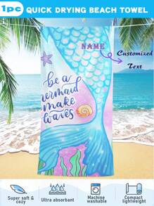 1 PIEZA Toalla personalizada con cola de sirena en estilo juguetón del océano, toalla de baño personalizada con escama de pez suave, regalo personalizado con nombre