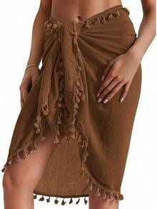 Eicolorte Sarong Cover Up Womens Beach Cover Up Bikini Bathing Suit Swimsuit Swimwear Coverup Sarong Pareo Wraps Women - 咖啡(短) - 查看 2