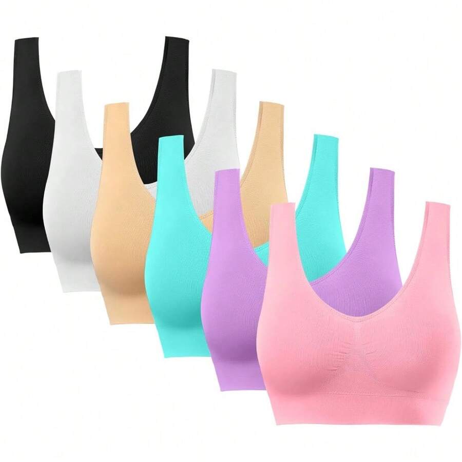 Sports Bras For Women, Seamless Comfortable Yoga Bra With Removable Pads - 07-6 Paket Hitam Putih Nude Pink Ungu Biru Danau - View 1