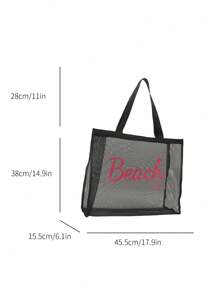 New Fashion Simple Summer Vacation Beach Casual Extra Large Capacity Net Fabric Letter Print Oversized One Shoulder Tote Bag