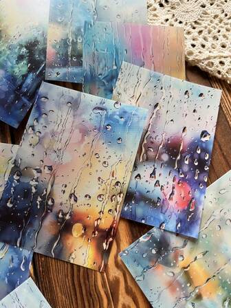 10 件 PVC 防水雨季风景、雨滴背景贴纸，适用于剪贴簿、日记、计划簿、DIY 装饰拼贴画、学校用品、返校