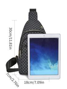 Mini Gingham Print Multi-Pockets Water Resistant Chest Bag Unisex, Portable Messenger Bag For Work, Shopping, Travel, Suitable As Holiday Gift