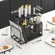 现代金属厨房刀架和筷子架 - 壁挂式/台面收纳餐具、砧板收纳架、餐厅品质刀架、刀架 | 现代厨房装饰 | 金属结构 - 黑色 - 查看 4
