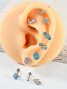 1 PIEZA Pendientes de turquesa Gema de turquesa Pendiente de trágus con forma de girasol de 16G para lóbulo de la oreja, trágus y cartílago