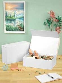 1pc- Gift Box With Lid, Rectangle Foldable, Suitable For Best Man Proposal Box, Wedding, Christmas, Halloween, Birthday Gift Packaging (White) - White - View 3