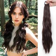 20-Inch Wavy/Straight Ponytail Wig With A Stylish Look Featuring A Korean Slouchy Layered Synthetic Curl, Thick Anti-Slip Rubber Band For A Low Ponytail
