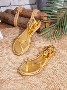 Sandali piatti da donna taglie grandi, con tomaia intrecciata e lacci, stile casual per l'estate, scarpe da spiaggia per esterni