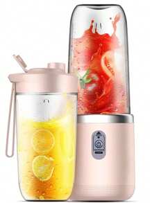 1 szt. przenośna elektryczna sokowirówka, 400 ml ładowana przez USB mała sokowirówka do owoców z podwójnym kubkiem, kubek do soku z ładowaniem przez USB i długą żywotnością baterii, wielofunkcyjny blender do owoców do kuchni, domu, podróży, wielofunkcyjny kubek do soku, idealny do warzyw, owoców i koktajli