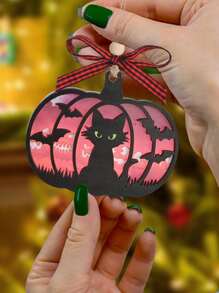 1 peça/3 peças 3,5*3 polegadas acrílico + madeira dupla camada enfeite de Halloween, design criativo em forma de abóbora de gatos, presentes de Halloween, decoração de casa com atmosfera de Halloween, decorações góticas de Natal estranhas, presentes de bruxa
