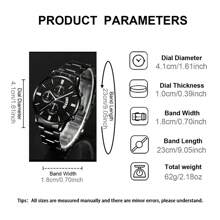 2pcs Men's Watch Stainless Steel Fashion Casual Three Eye Roman Scale Dial Date Quartz Watch With Jewelry Accessories Hip Hop Bracelet Set Party Gift Beach Vacation Valentine Gift