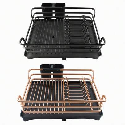 Dish Drying Rack Cup Bowl Plate Drainer Tray Spoons Forks Holder Shelf Kitchen Sink Counter Top Organizer Cutlery Storage Basket Adjustable Drain Pipe