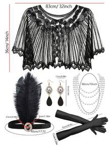 Bộ phụ kiện nữ D EXCEED 2/5/9 món thập niên 1920: Băng đô Art Deco, vòng cổ ngọc trai, tất lưới và quạt ren - Phụ kiện cần thiết cho tiệc tùng, đám cưới, dạ hội - Quà tặng cổ điển cho Ngày của Mẹ/Ngày Nhà giáo - nhiều màu - Xem 12