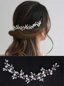 Handgefertigtes Perlenkranz mit Blumen und Blättern, Braut-Haarband, weißer Hochzeitskopfschmuck für festliche Kleider