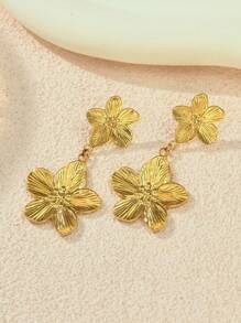 1 par de pendientes tipo botón con formas de corazón, estrella de mar, sol, floral y geométricas en tono dorado de acero inoxidable, adecuados para uso diario, playa, fiesta y vacaciones, gran regalo para amigos