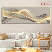 1 件抽象丝带帆布墙画，黑色和金色几何图案，现代装饰艺术品，无框，拉伸帆布，预粘合，矩形，适用于北欧风格客厅和办公室装饰